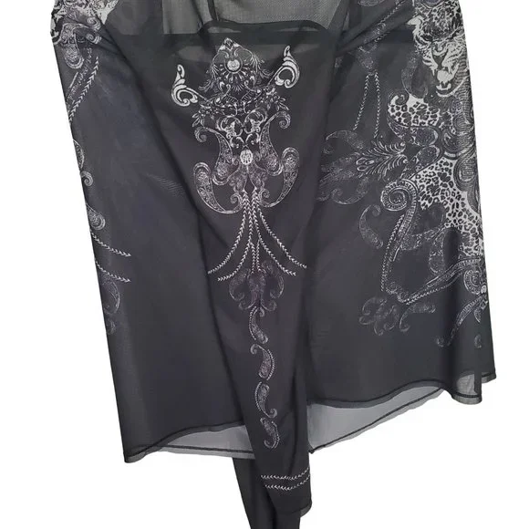 Rock & Republic Size XL Shirt Sheer Mesh Cheetah Head Print Long Sleeve Pullover - Picture 9 of 9